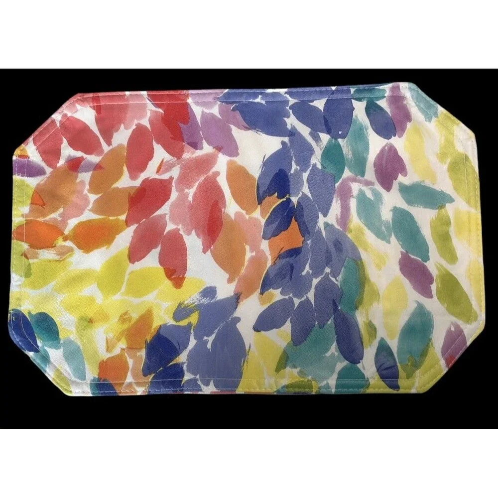 Rainbow Leaves Vinyl Placemats Set of 4 Reversible 12x18 Indoor Outdoor Beach